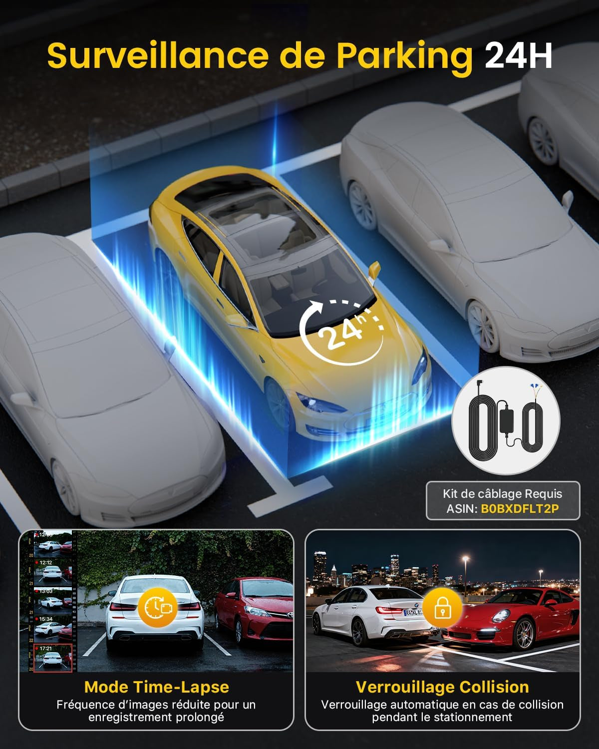 4K Dashcam Voiture Avant Arrière, 5Ghz Wifi Caméra Embarquée Voiture | Avec Carte SD 64G, Camera Voiture Grand Angle 170°, Vision Nocturne, Wdr,G-Capteur,Stationnement 24H,Enregistrement En Boucle