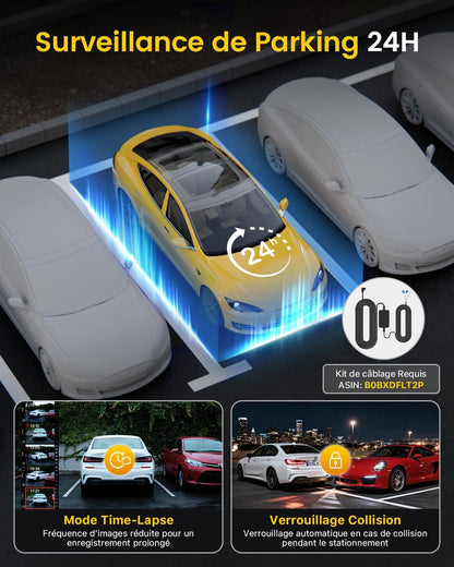 4K Dashcam Voiture Avant Arrière, 5Ghz Wifi Caméra Embarquée Voiture | Avec Carte SD 64G, Camera Voiture Grand Angle 170°, Vision Nocturne, Wdr,G-Capteur,Stationnement 24H,Enregistrement En Boucle
