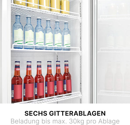 Bomann KSG 7351 Flaschenkühlschrank, 60 Cm Breit, 356 L, Glastür, Innenraumbeleuchtung, Abschließbare Gerätetür, 6 Gitterablagen, Weiß