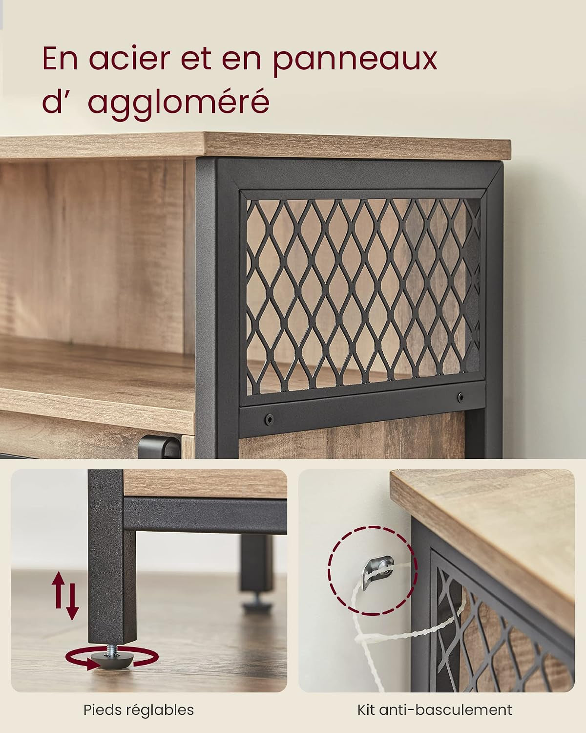 Meuble De Rangement, Buffet Cuisine, Commode, Avec Porte Coulissante, 30 X 70 X 80 Cm, Étagères Réglables, Pour Salon, Marron Camel Et Noir D'Encre LSC089B50V1 | DAXTON LSC089B50 Armoire De Cuisine, Étagère Réglable, Compartiment Ouvert, Style Industriel,
