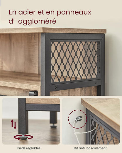 Meuble De Rangement, Buffet Cuisine, Commode, Avec Porte Coulissante, 30 X 70 X 80 Cm, Étagères Réglables, Pour Salon, Marron Camel Et Noir D'Encre LSC089B50V1 | DAXTON LSC089B50 Armoire De Cuisine, Étagère Réglable, Compartiment Ouvert, Style Industriel,