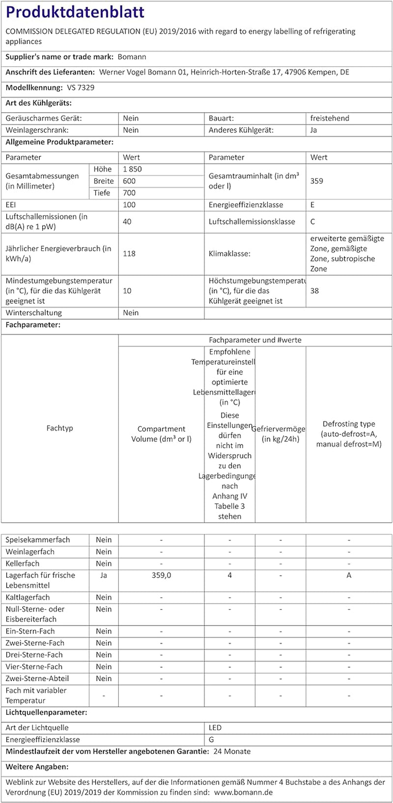 Bomann, Réfrigérateur Pour Compartiment Complet 355, Système Multiairflow : Circulation De L'Air Optimale Et Refroidissement Uniforme, VS7329, Blanc
