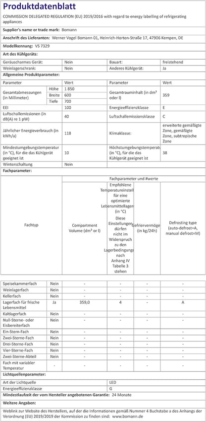 Bomann, Réfrigérateur Pour Compartiment Complet 355, Système Multiairflow : Circulation De L'Air Optimale Et Refroidissement Uniforme, VS7329, Blanc