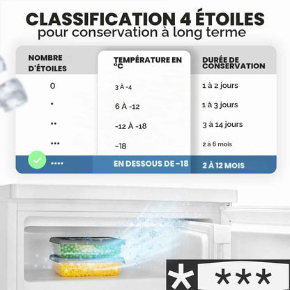 Réfrigérateur Congélateur 109 L KS 7251, Éclairage LED, Blanc | Réfrigérateur 95 L, Congélateur 14 L, Éclairage LED, 2 Étagères En Verre, Bac À Glaçons, Silencieux 37 Db