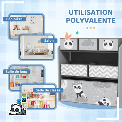 Meuble Rangement Enfant 6 Boîtes Amovibles En Tissu Non Tissé Gris | Rangement Jouet Enfant, Bibliothèque, Organisateur De Jouets Pour Salle De Jeu, Garderie, École, 63 X 30 X 66 Cm