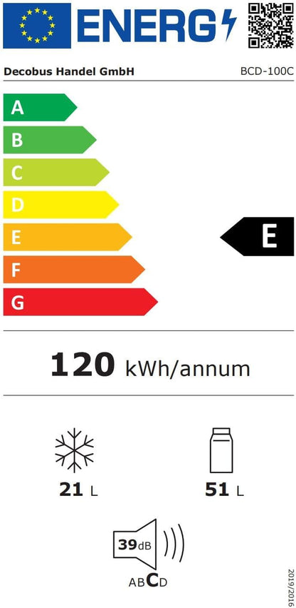 Réfrigérateur Rétro À Double Porte, 72 Litres, Avec Compartiment Congélateur De 21 Litres, 120 Kwh/An, Éclairage LED - Blanc