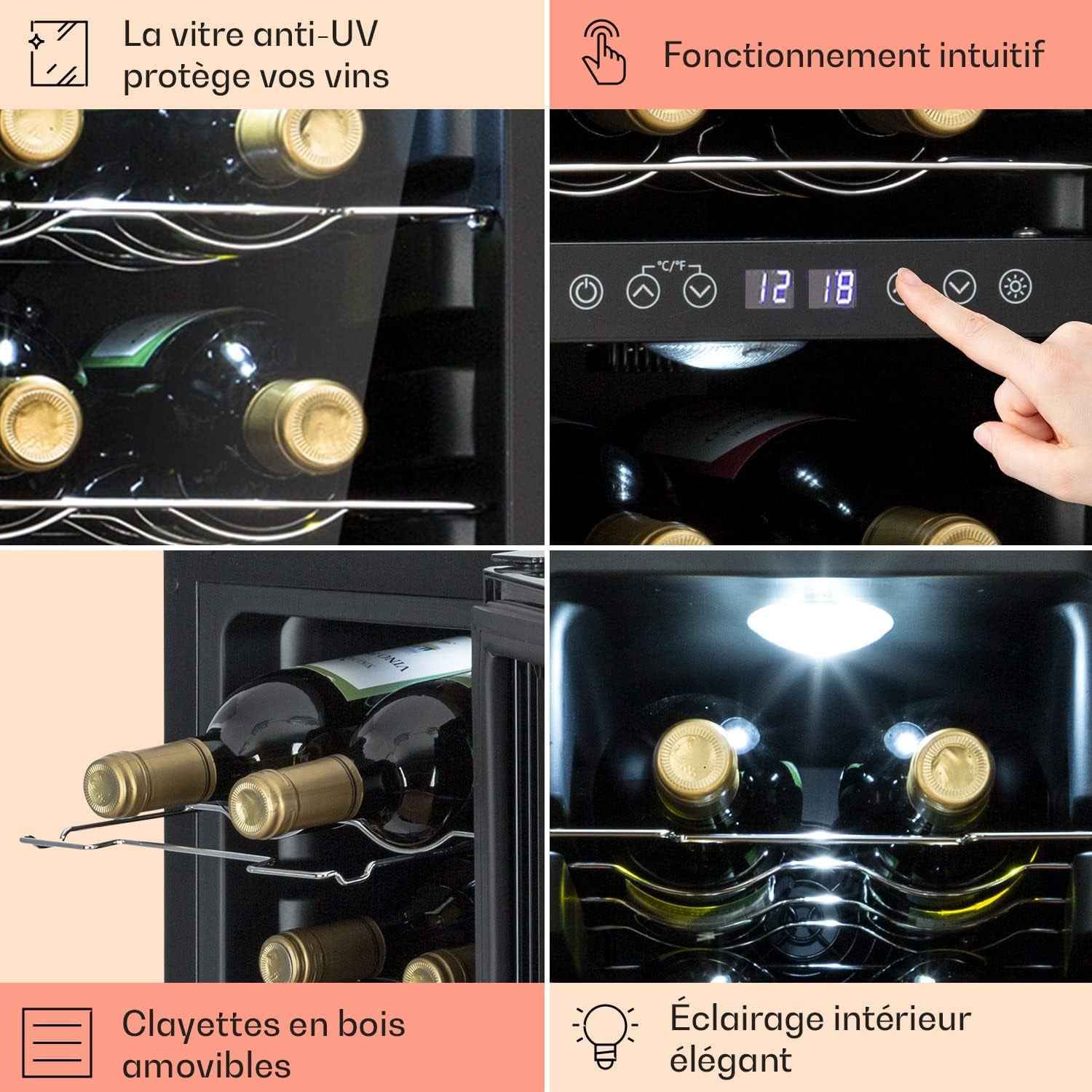 Shiraz Cave À Vin Blanc – 12 Bouteilles, 42 L, 2 Zone | Réfrigérateur À Vin Pose Libre, Porte Vitrée, Silencieux, 5–18 °C, LED, Cadre Inox