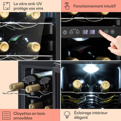 Shiraz Cave À Vin Blanc – 12 Bouteilles, 42 L, 2 Zone | Réfrigérateur À Vin Pose Libre, Porte Vitrée, Silencieux, 5–18 °C, LED, Cadre Inox