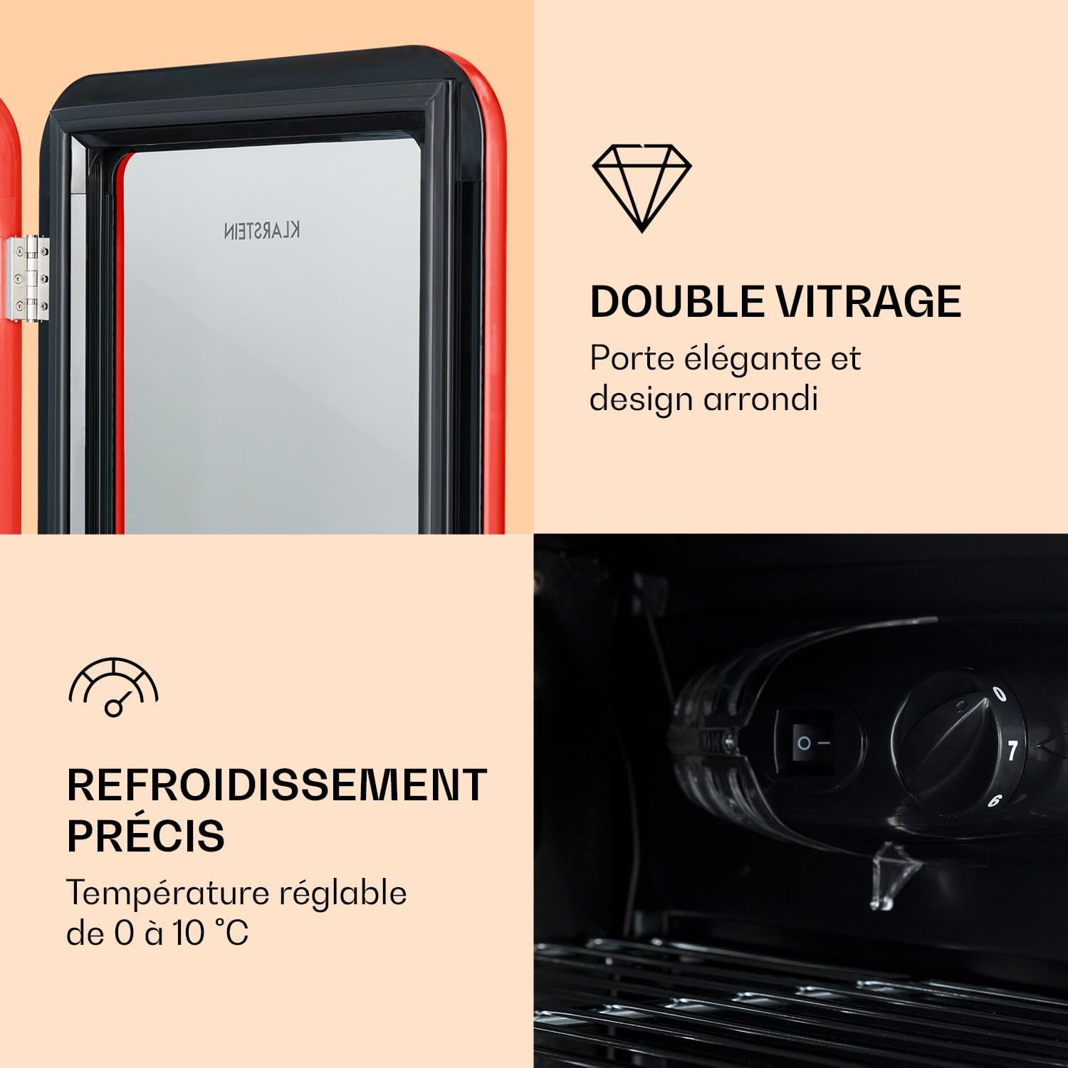 Poplife Refroidisseur De Boissons - Mini-Bar, Réfrigérateur Rétro, 0-10°C, Seulement 39 Db, 115 L, Écologique, Porte À Double Vitrage, Design Rétro, Rouge
