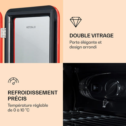 Poplife Refroidisseur De Boissons - Mini-Bar, Réfrigérateur Rétro, 0-10°C, Seulement 39 Db, 115 L, Écologique, Porte À Double Vitrage, Design Rétro, Rouge