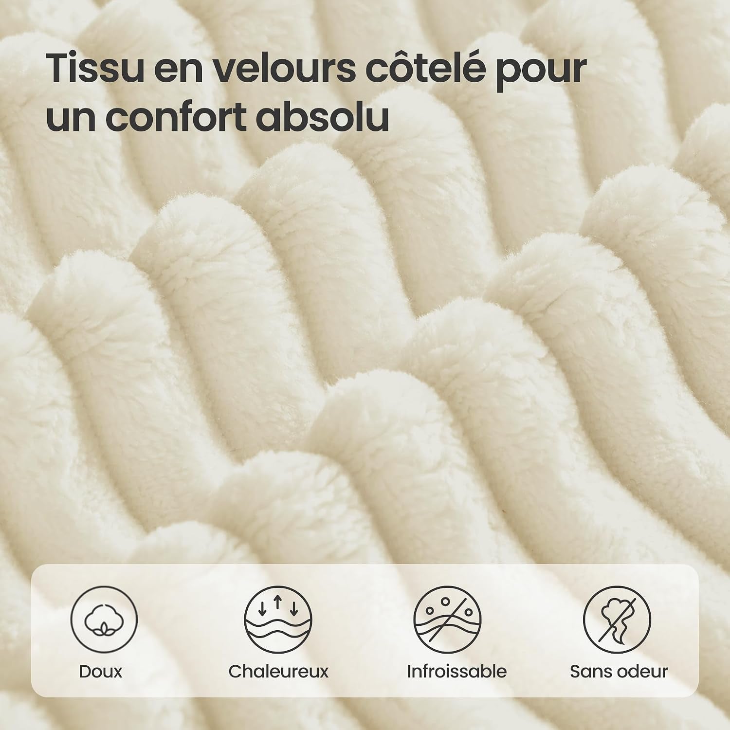 Canapé D’Angle, Canapé Modulable 244 Cm, Livré Compressé En Colis, Sans Montage, Avec Grande Méridienne À Droite, Pour Salon, Chambre D’Amis, Blanc Crème LCS184WD01