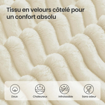 Canapé D’Angle, Canapé Modulable 244 Cm, Livré Compressé En Colis, Sans Montage, Avec Grande Méridienne À Droite, Pour Salon, Chambre D’Amis, Blanc Crème LCS184WD01
