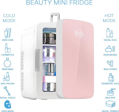 Body Escape Mini Réfrigérateur Pour Soins De La Peau Et Maquillage - Mini Réfrigérateurs Beauté À Porte En Verre - Réfrigérateur Portable, Compact, Et Silencieux Pour Le Maquillage - 10L - Rose
