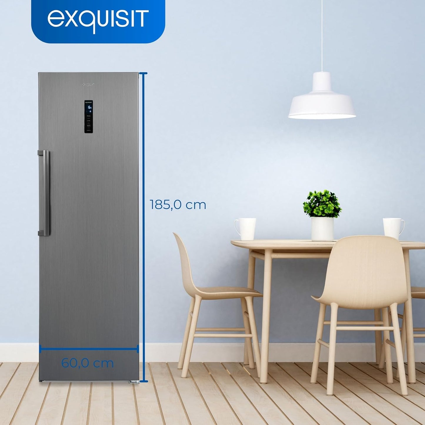 Exquisit KS360-V-HE-040D Kühlschrank, 60 Cm Breit, 359L, Led-Beleuchtung, No-Frost, Inoxlook-Az