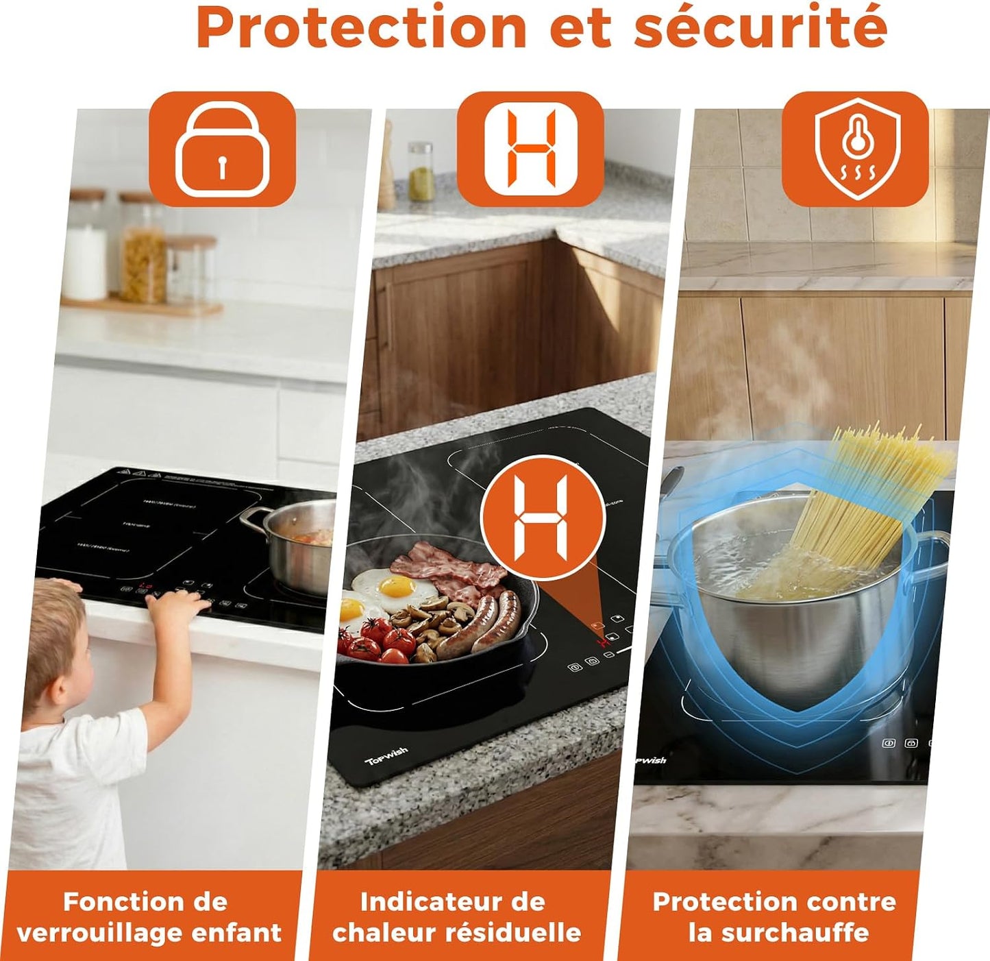 Plaque Induction 4 Feux, Avec Deux Zones Flexibles, 7200W | Plaque De Cuisson Induction 4 Zones, Avec Booster, 9 Niveaux, Sécurité Enfant,Arrêt Automatique, Maintien Au Chaud, BBQ, 60Cm