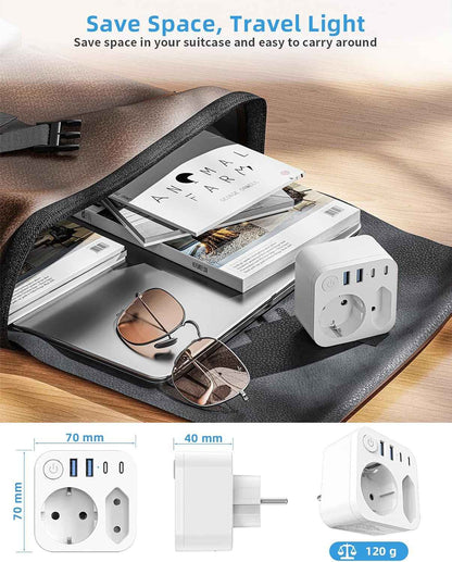 6 En 1 Multiprise Murale Avec 4 USB (2 Type-C), Adaptateur Secteur 2 Prises Avec Interrupteur Electrique Idéal Bureau, Blanc | 2 Prises Multiprises, Double Prise Pour Prise Murale