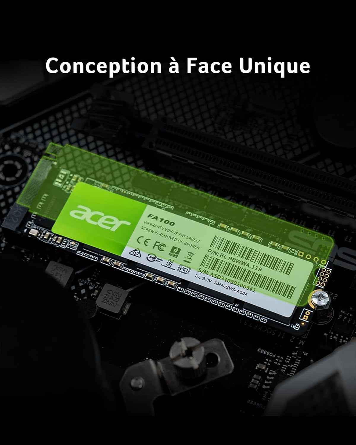 FA100 Pcie 3.0 Nvme SSD 512Go : Vitesse De Lecture Jusqu’À 3300 Mo/S, Disque Dur Interne Gen3X4 M.2 2280 Avec HMB Et SLC – Disque SSD De Jeu Pour Ordinateur Portable/De Bureau
