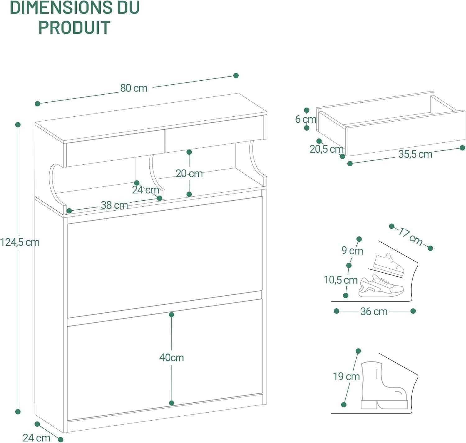 Meuble À Chaussures, 16 Paires, 2 Abattants (80L Cm), Blanc | Armoire À Chaussures, Séparateur Réglable, Grande Capacité, Pour Entrée, Couloir, Chambre, SR45303X