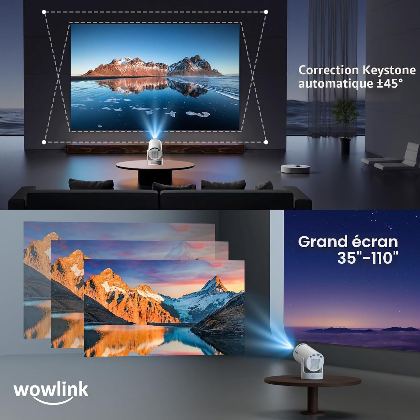 [Apps Intégrées & 2026 Upgraded] Vidéoprojecteur Avec Wifi 6 Et Bluetooth | Projecteur Supporte 4K 1080P Auto Keystone Rotation 180° Compatibile Avec HDMI/TV Stick/Memory Stick/Laptop, Blanc