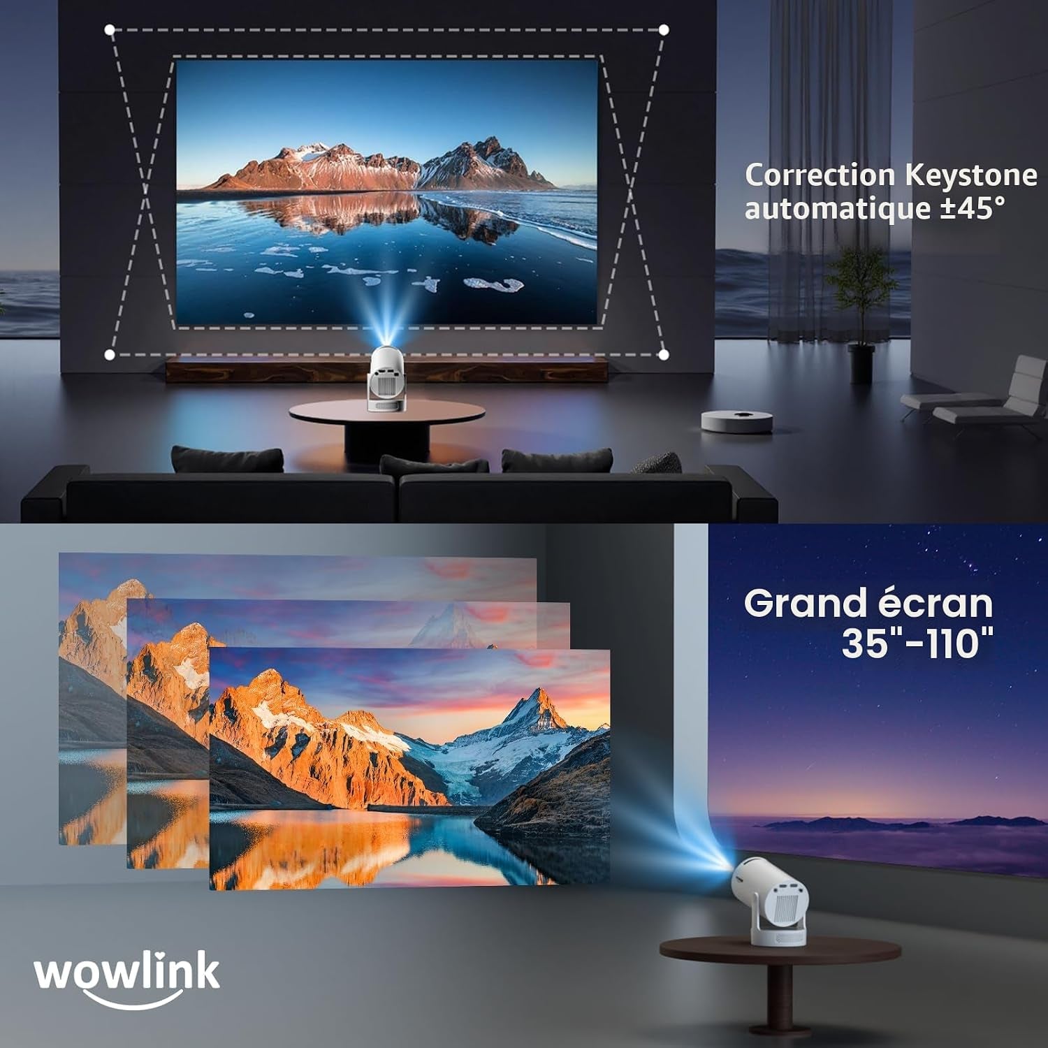 [Apps Intégrées & 2026 Upgraded] Vidéoprojecteur Avec Wifi 6 Et Bluetooth | Projecteur Supporte 4K 1080P Auto Keystone Rotation 180° Compatibile Avec HDMI/TV Stick/Memory Stick/Laptop, Blanc