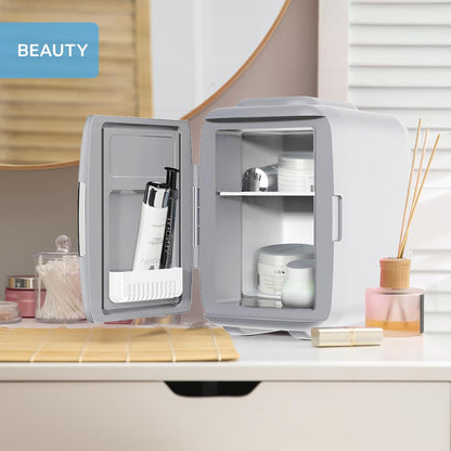 MONCOOK Mini Réfrigérateur - Mini Réfrigérateurs Portables Pour Les Soins De La Peau, La Médecine, La Nourriture Et Les Boissons - Fonction De Refroidissement Et De Réchauffement - 5L - Mono Gris