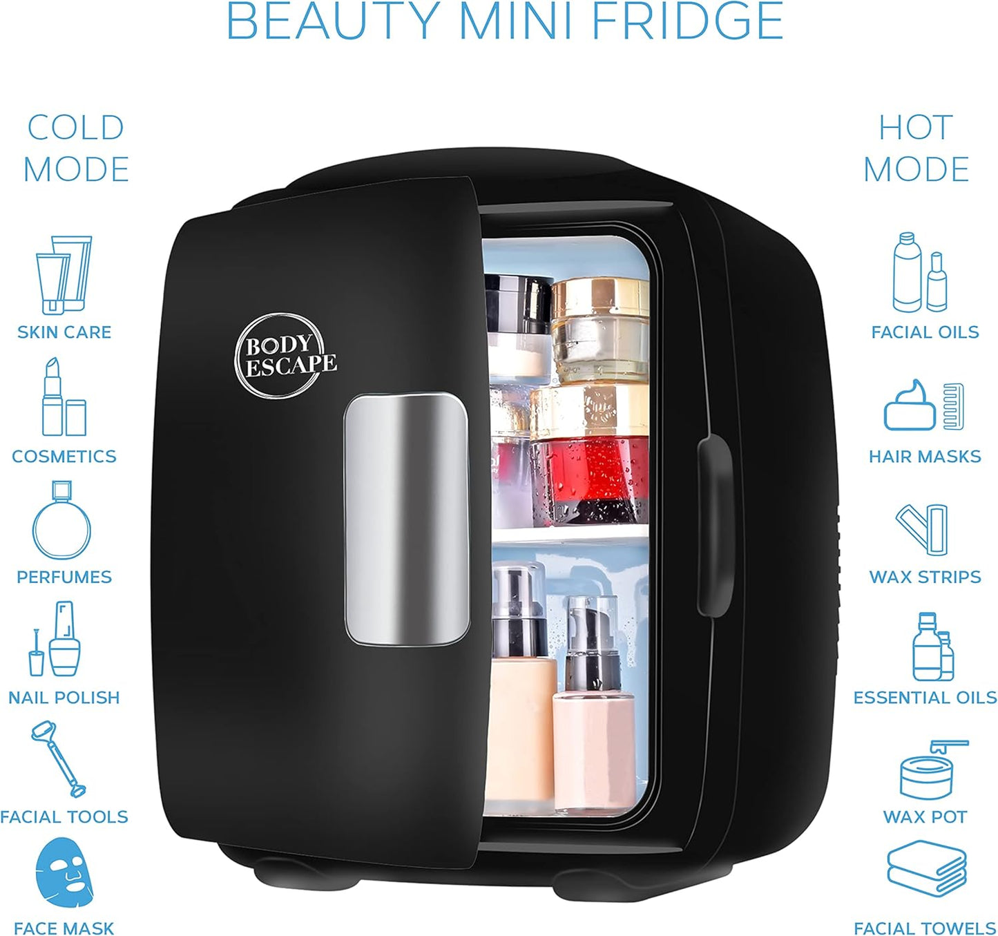 Body Escape Mini Réfrigérateur Beauté Pour Soins De La Peau - Mini Réfrigérateurs Beauté - Petit Réfrigérateur Rétro, Portable, Compact Et Silencieux Pour Le Maquillage - 9L- Mono Noir