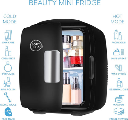 Body Escape Mini Réfrigérateur Beauté Pour Soins De La Peau - Mini Réfrigérateurs Beauté - Petit Réfrigérateur Rétro, Portable, Compact Et Silencieux Pour Le Maquillage - 9L- Mono Noir