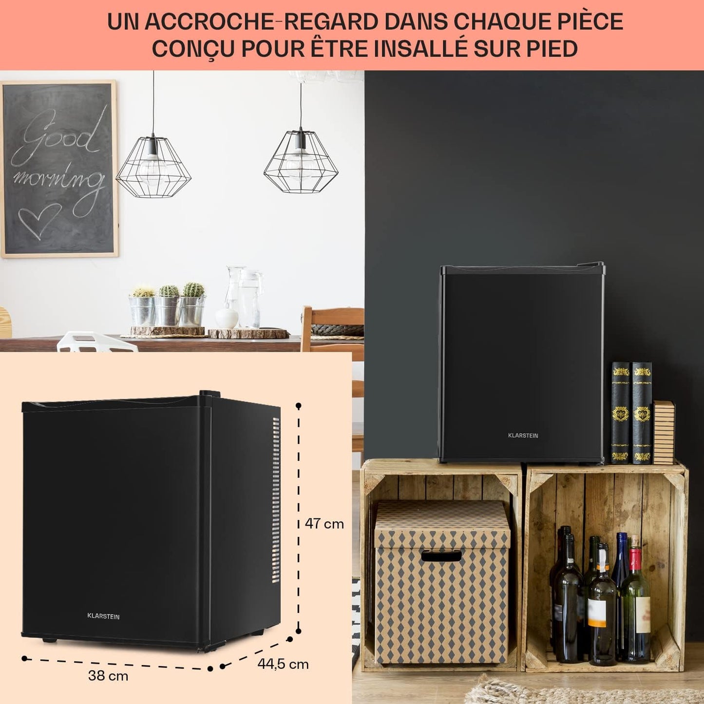 MKS-11 • Minibar • Mini-Réfrigérateur • Réfrigérateur À Boissons • B • 25 Litres • Fonctionnement Silencieux • 0 Db • Env. 38 X 47 X 44,5 Cm (Lxhxp) • 3 Niveaux De Température • Noir