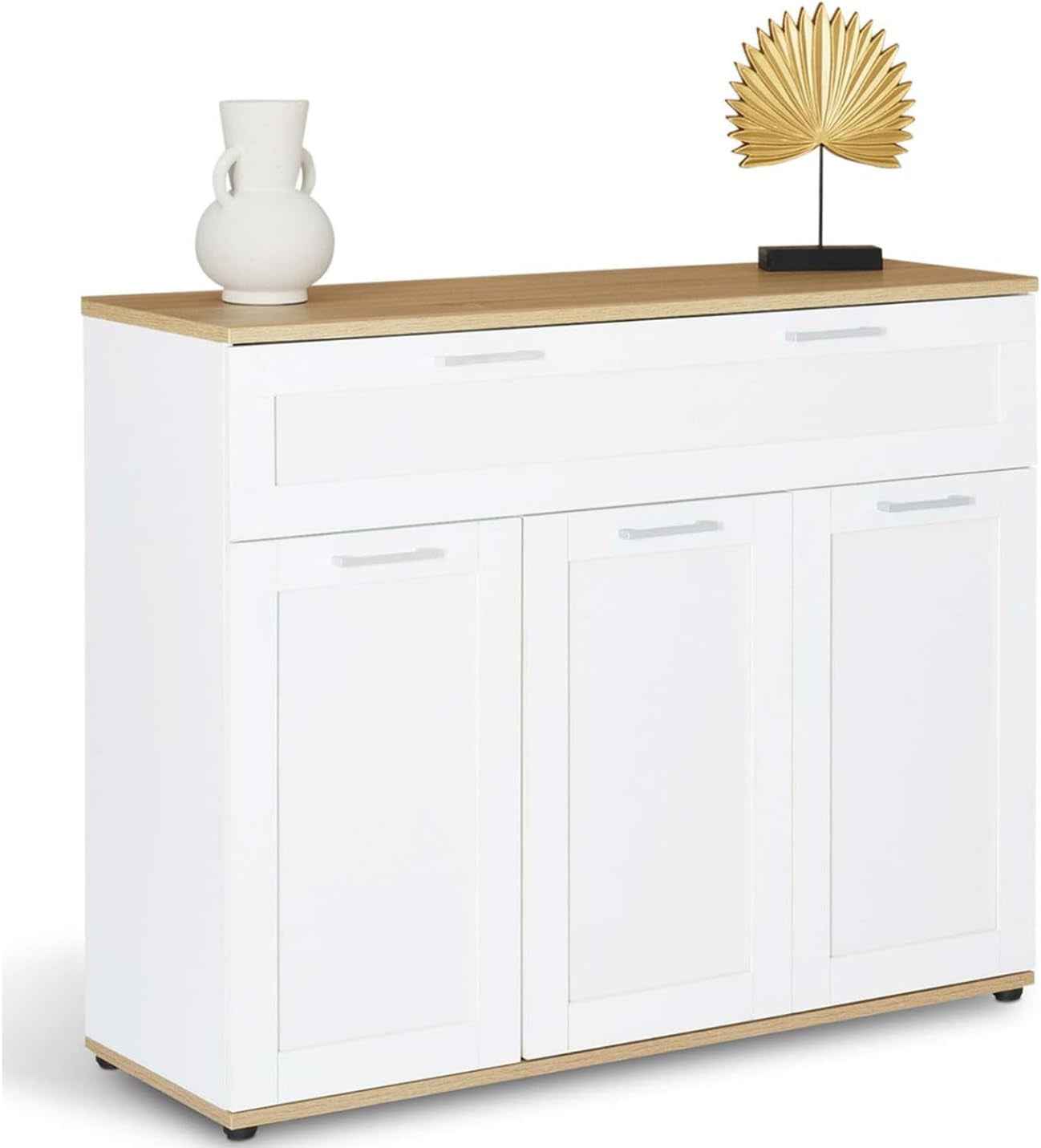 - Buffet 100 Cm VITO 3 Portes Et 1 Tiroir Blanc Et Plateau Bois