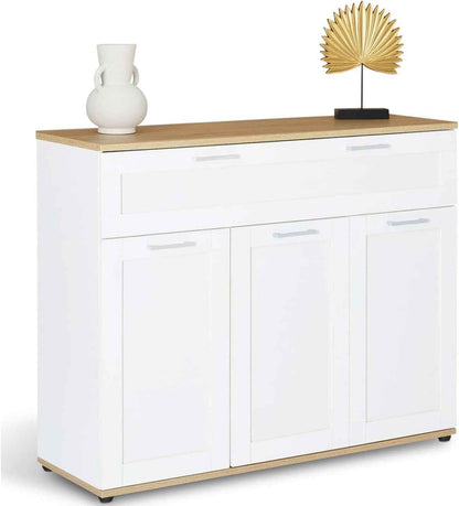 - Buffet 100 Cm VITO 3 Portes Et 1 Tiroir Blanc Et Plateau Bois