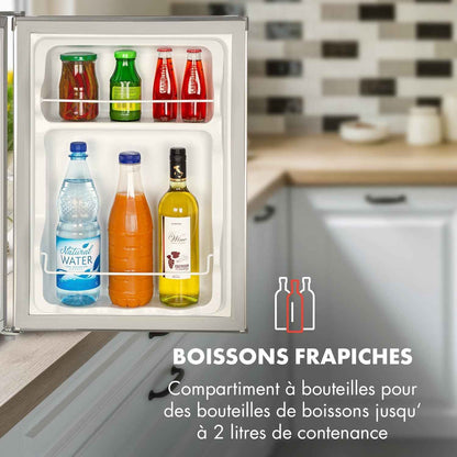 KLARSTEIN Cool Kid - Réfrigérateur À Boissons, Mini-Réfrigérateur, Mini-Bar, 66 Litres, Classe D'Efficacité Énergétique E, 109 Kwh/An, Sur Pied, 45X63X51 Cm (Lxhxp), 42Db, Gris Argent