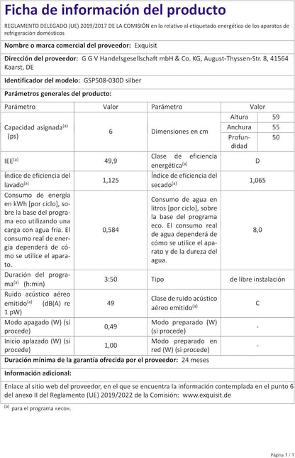 Exquisit GSP206-030D Tischgeschirrspüler, 55 Cm Breit, 6 Maßgedecke, 7 Programme, Startzeitvorwahl, Besteckkorb, Silber