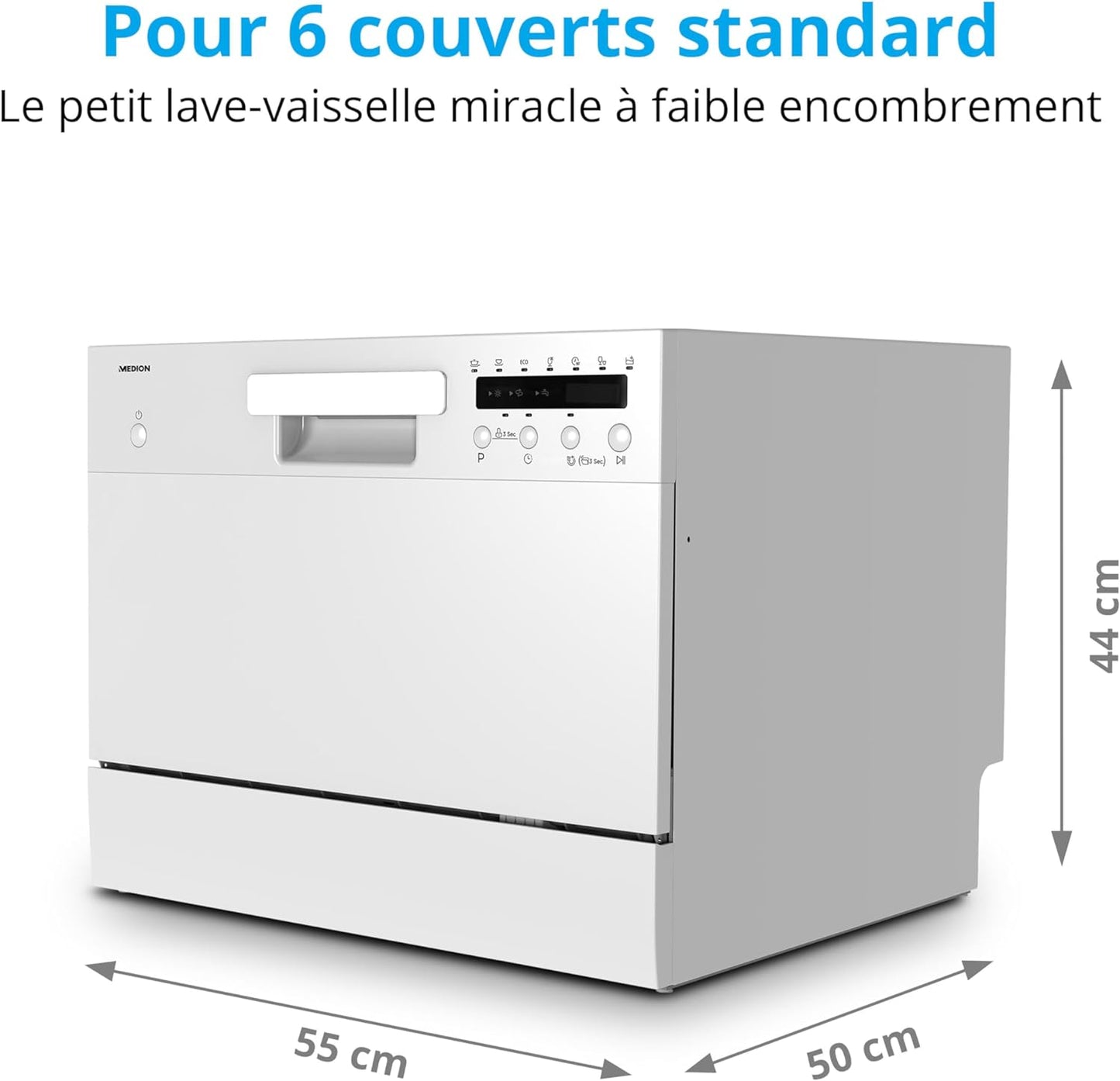 Lave-Vaisselle De Table (Capacité 6 Couverts, 7 Programmes De Nettoyage, Affichage LED, 47 Db, MD37496) Blanc
