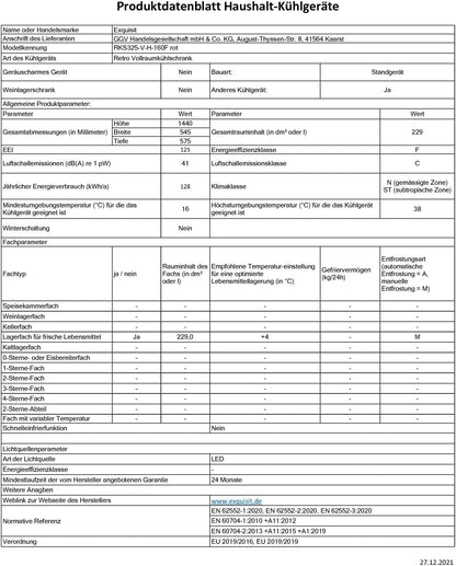 Exquisit Réfrigérateur Rétro RKS325-V-H-160F - Rouge - Appareil Sur Pied - Volume : 229 L - Rouge