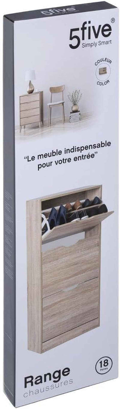 5Five - Meuble Range-Chaussures Drawy 3 Tiroirs Effet Chêne Naturel - 60 X 23 X 119 Cm, Capacité 18 Paires - Pour Entrée, Couloir, Rangement