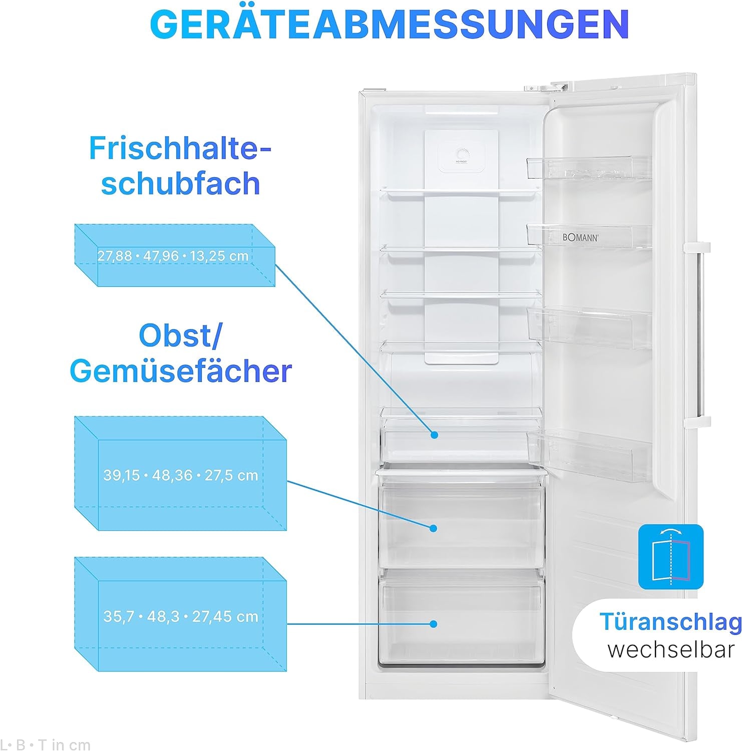 Bomann, Réfrigérateur Pour Compartiment Complet 355, Système Multiairflow : Circulation De L'Air Optimale Et Refroidissement Uniforme, VS7329, Blanc