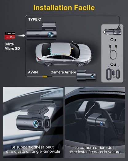 4K Dashcam Voiture Avant Arrière,5G Wifi GPS,2160P+1080P Camera Voiture | 1.5'' IPS Caméra Embarquée Voiture Avec Carte SD 64G,Grand Angle 170°,Vision Nocturne,Wdr,G-Capteur,Mode Stationnement 24H