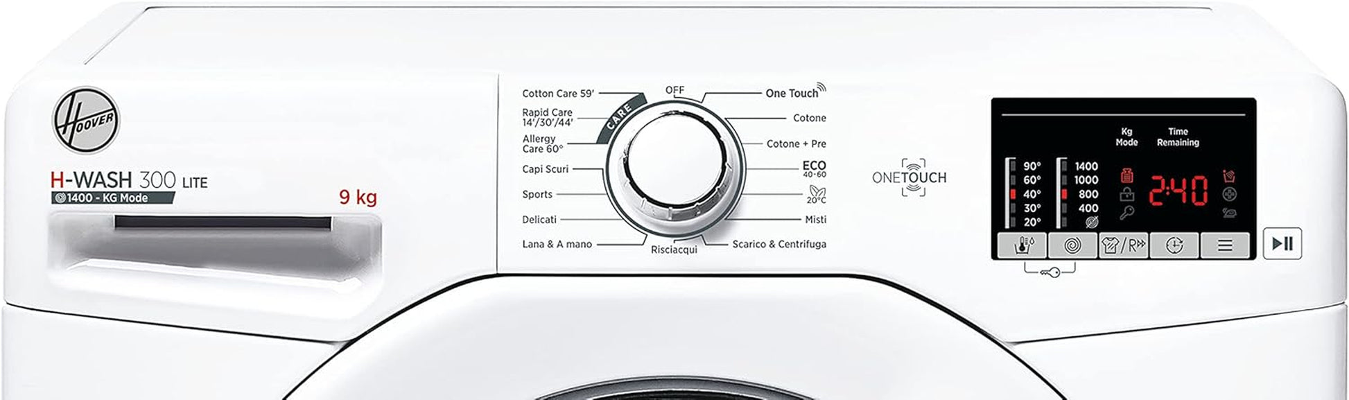 H3W 492DE-11 H-WASH 300 LITE Machine À Laver 9 Kg, 1400 Tours, Connectivité NFC, Charge Avant, Libre Installation, 60 X 52 X 85 Cm, Blanc, Classe D