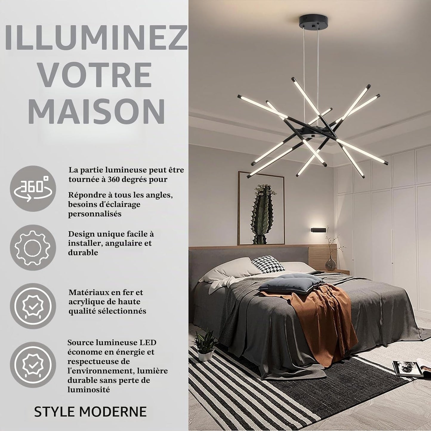 Lustre Moderne À LED Spoutnik, Noir/Doré, Plafonnier Industriel À Suspendre Avec 12 Têtes Pour Salon, Salle À Manger, Cuisine, Chambre À Coucher