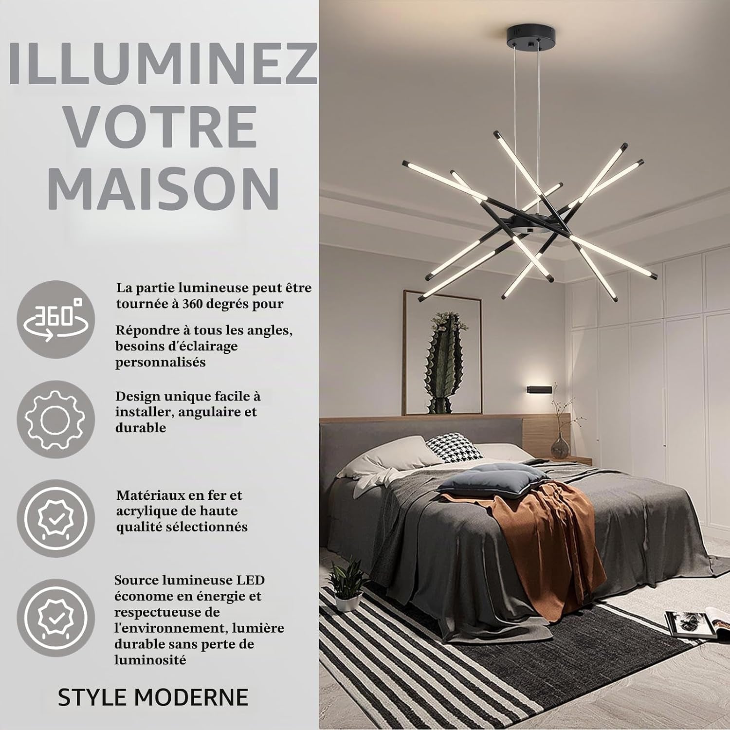 Lustre Moderne À LED Spoutnik, Noir/Doré, Plafonnier Industriel À Suspendre Avec 12 Têtes Pour Salon, Salle À Manger, Cuisine, Chambre À Coucher