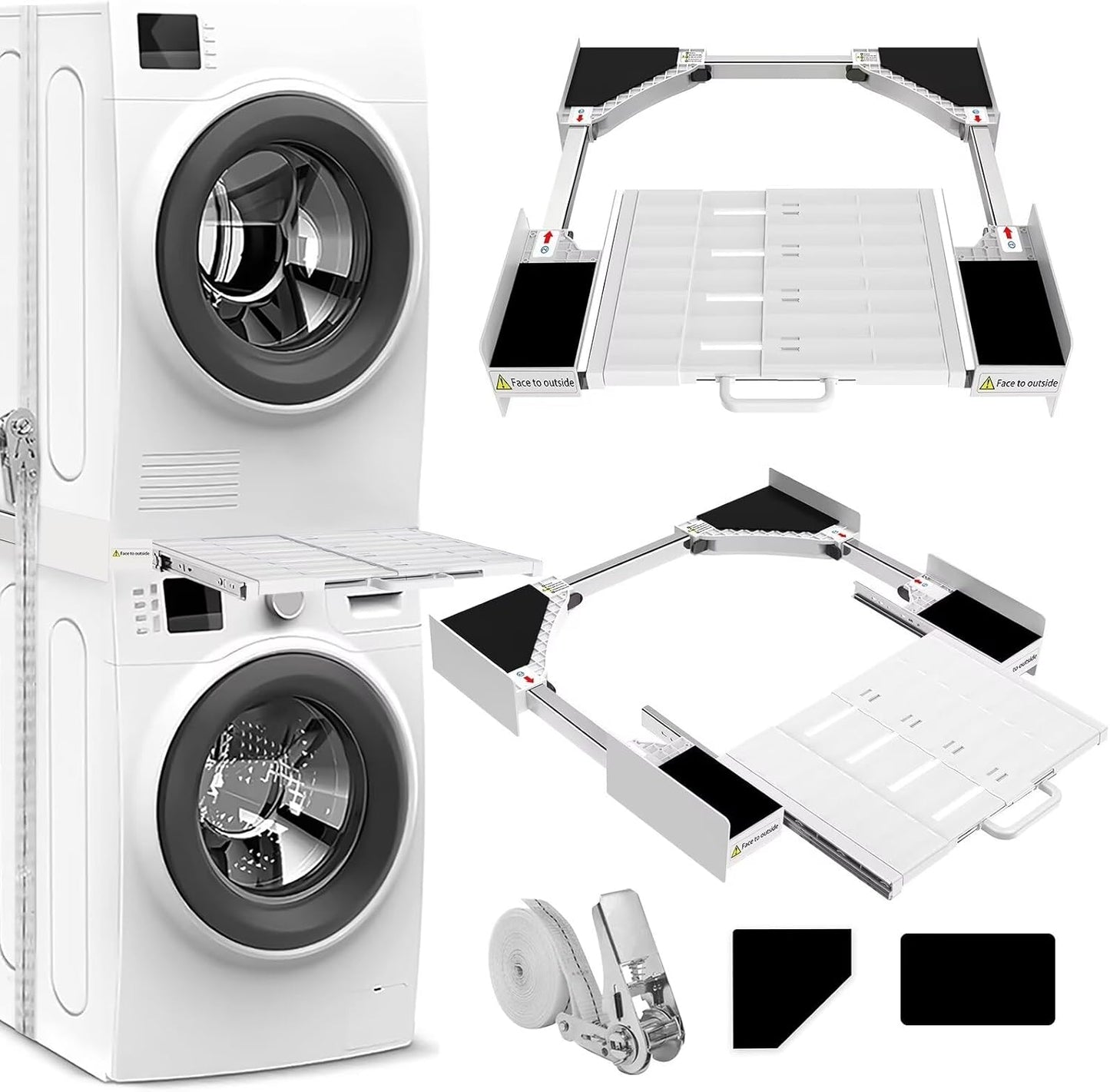 Cadre Intermédiaire Pour Laver Avec Étagère | Cadre De Connexion Universel Pour 53-68 Cm Machine À Laver, Kit Intermédiaire Avec Porte-Serviettes Extensible