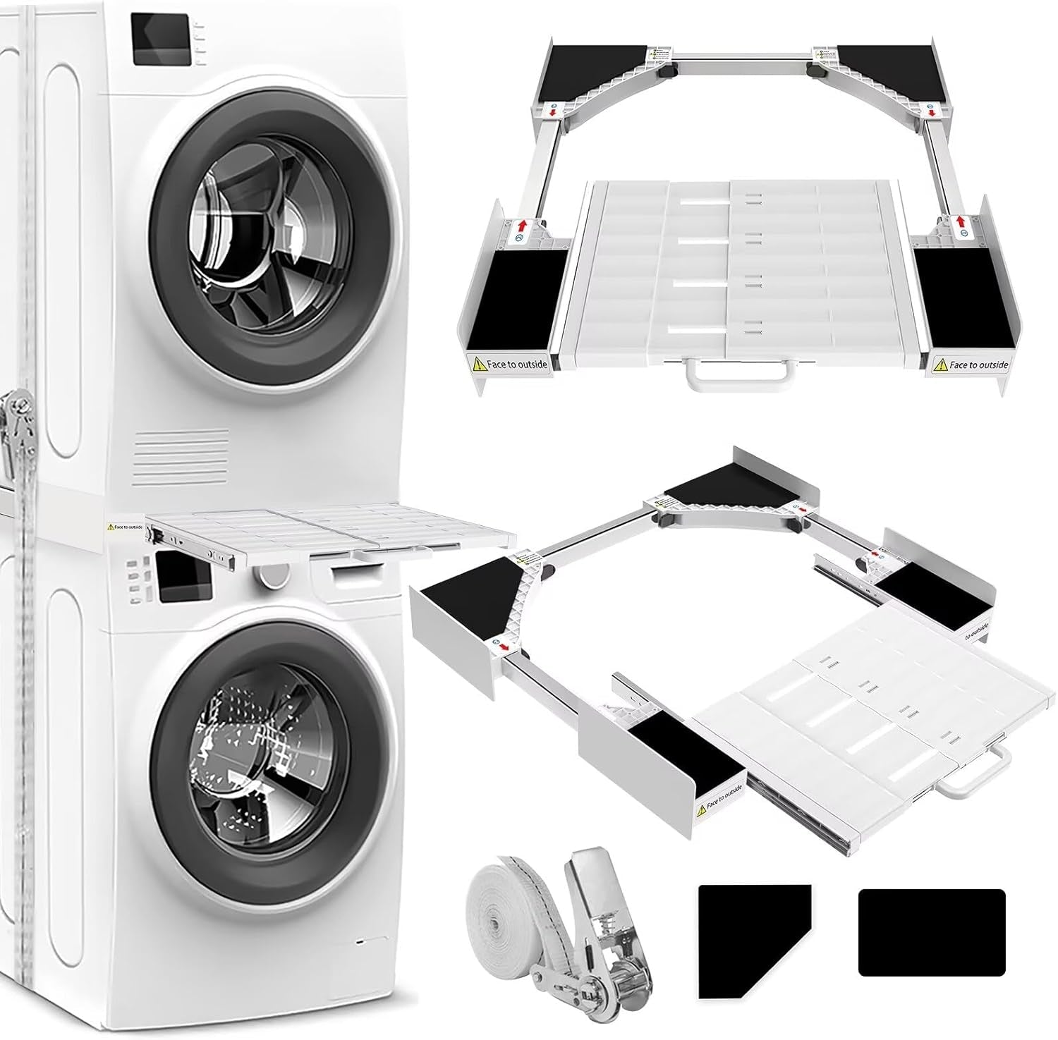 Cadre Intermédiaire Pour Laver Avec Étagère | Cadre De Connexion Universel Pour 53-68 Cm Machine À Laver, Kit Intermédiaire Avec Porte-Serviettes Extensible