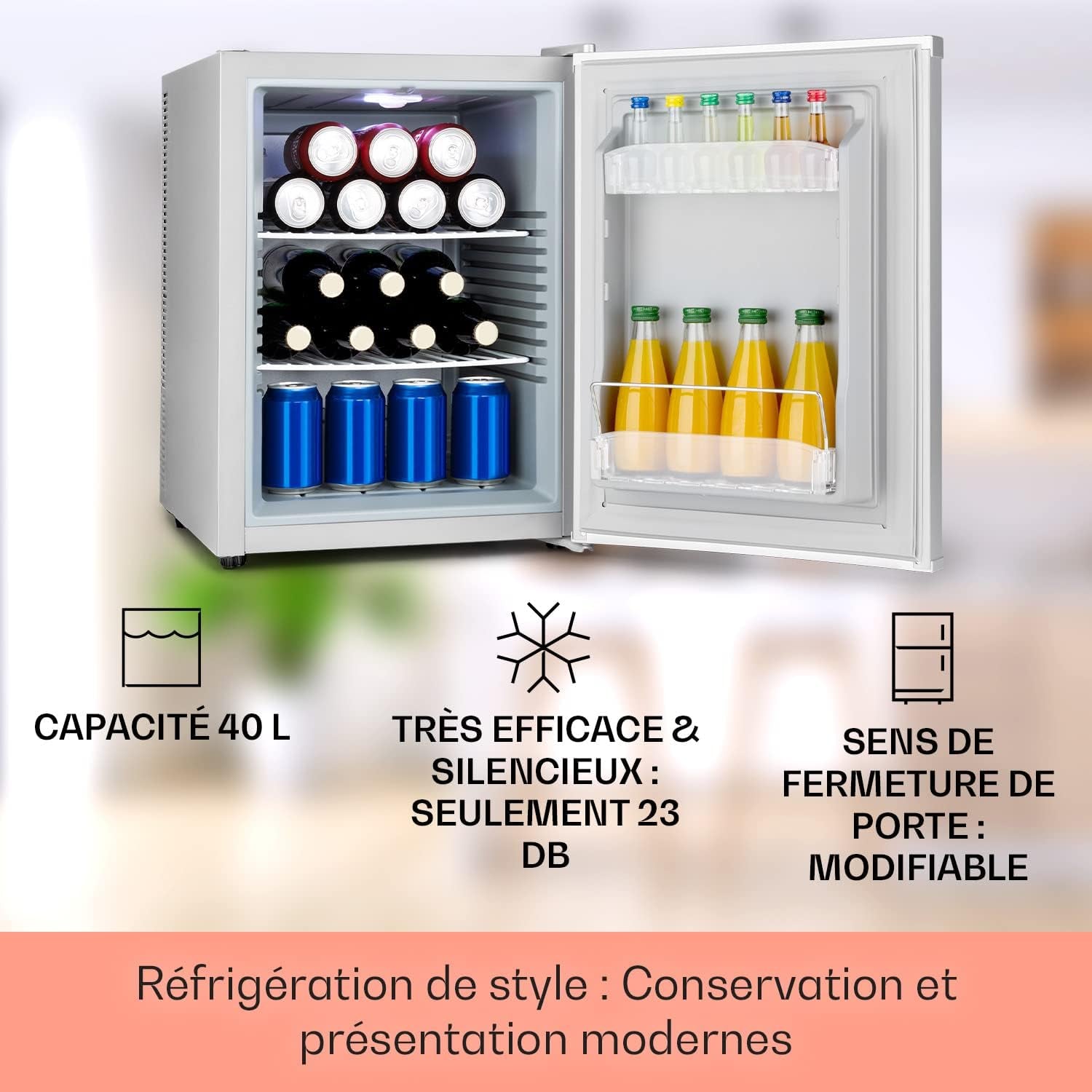 Petit Frigo De Chambre De 40L Pour Snacks Et Boissons, Frigo Top Silencieux, Mini Bar, Réfrigérateur Camping, Frigo Cosmetique, Refrigerateur Avec Étagères Réglables, 5-15°C