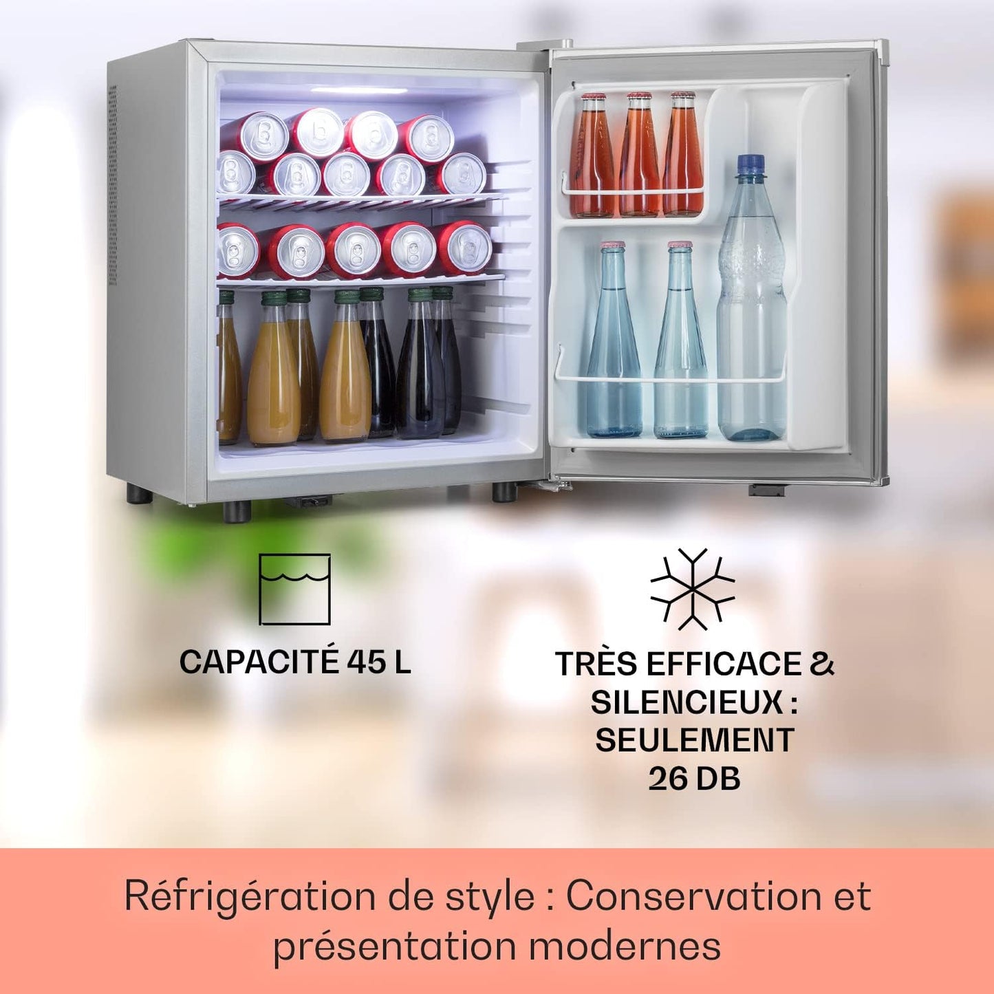 Mini Frigo De Chambre De 45L Pour Boissons Et Bieres, Petit Frigo Silencieux, Mini Bar Intérieur/Ext, Petit Refrigerateur Camping, Stockage De Vins, Cosmetique, Étagères Réglables, 6-18°C