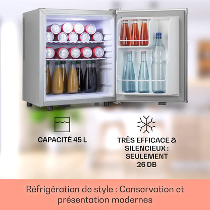 Mini Frigo De Chambre De 45L Pour Boissons Et Bieres, Petit Frigo Silencieux, Mini Bar Intérieur/Ext, Petit Refrigerateur Camping, Stockage De Vins, Cosmetique, Étagères Réglables, 6-18°C