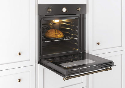 FCC604GH/E Four Électrique Encastré, Ventilé, Capacité 65 Litres, Fonction Pizza, 8 Programmes, 56,8 X 59,5 X 59,5 Cm, Style Rustique, Noir, Classe A+