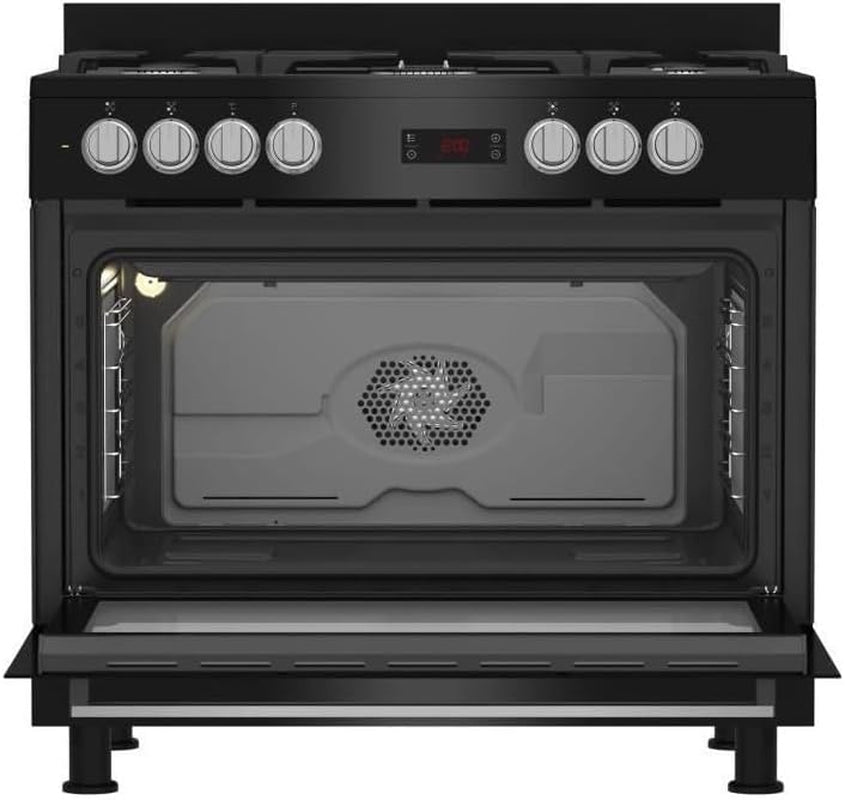 Cuisiniere - BEKO - GM15311DBNS - 90Cm - 4 Gaz + 1 Double Couronne - Multifonction - Nettoyage Catalyse 3 Côtés - 111L - Noir