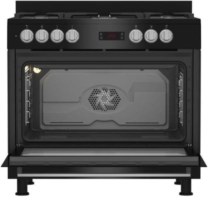 Cuisiniere - BEKO - GM15311DBNS - 90Cm - 4 Gaz + 1 Double Couronne - Multifonction - Nettoyage Catalyse 3 Côtés - 111L - Noir