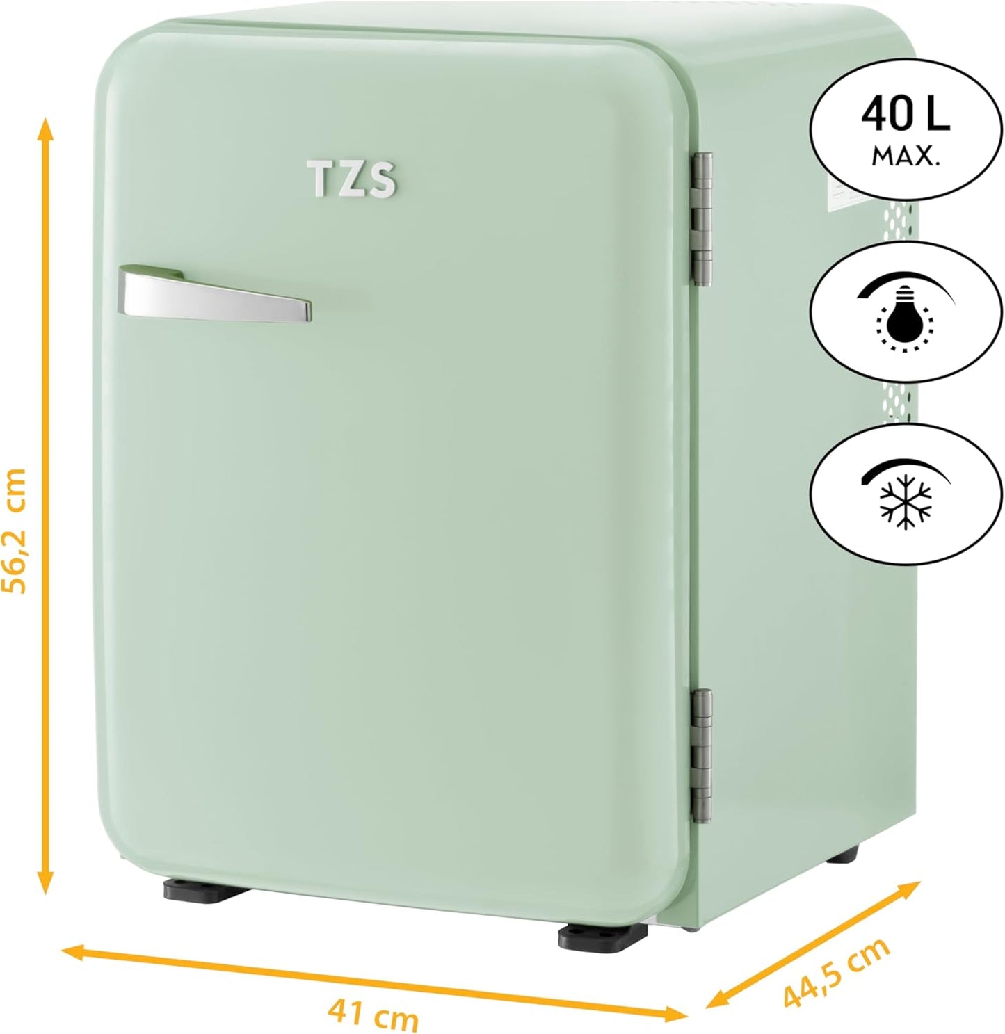 TZS First Austria Mini-Réfrigérateur Silencieux | Design Rétro | Puissance De Réfrigération Réglable | Poignée De Porte | Système De Réfrigération Thermoélectrique | 40L | Menthe
