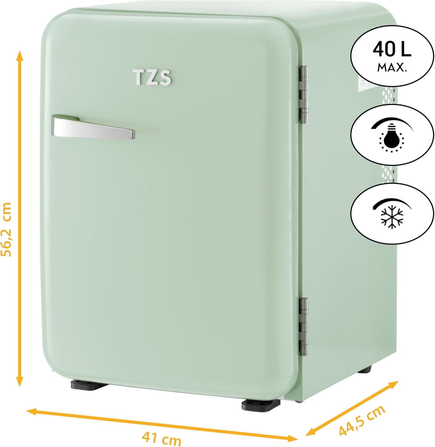 TZS First Austria Mini-Réfrigérateur Silencieux | Design Rétro | Puissance De Réfrigération Réglable | Poignée De Porte | Système De Réfrigération Thermoélectrique | 40L | Menthe